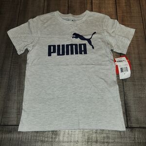 NWT Puma Light Gray Tee with Navy Logo - Kids Short Sleeve